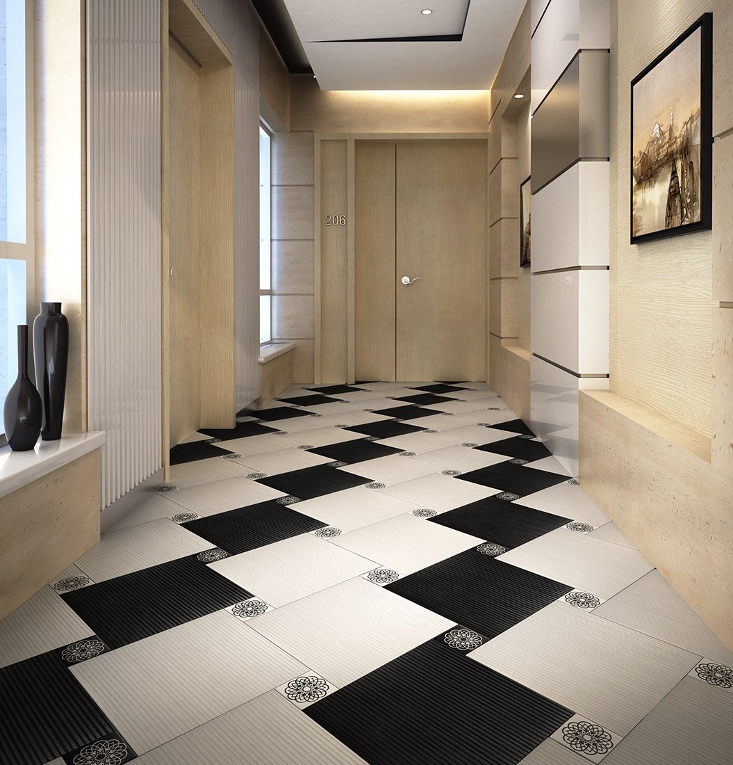 Белая и черная плитка в коридоре